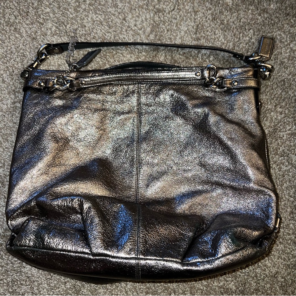 COACH SHIMMER SILVER/BRONZE METALLIC HOBO BAG